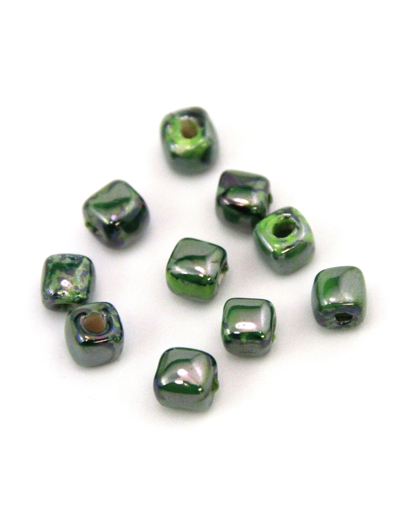 Perles cube céramique émaillée - Vert